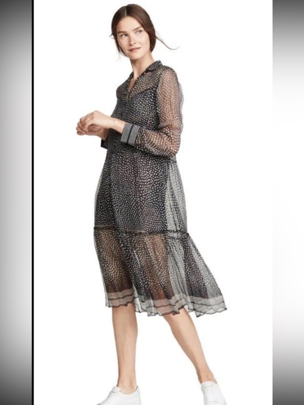 Rag & Bone Libby Polka Dot Silk Midi Dress Long Sleeve Button Layered Hem Size S